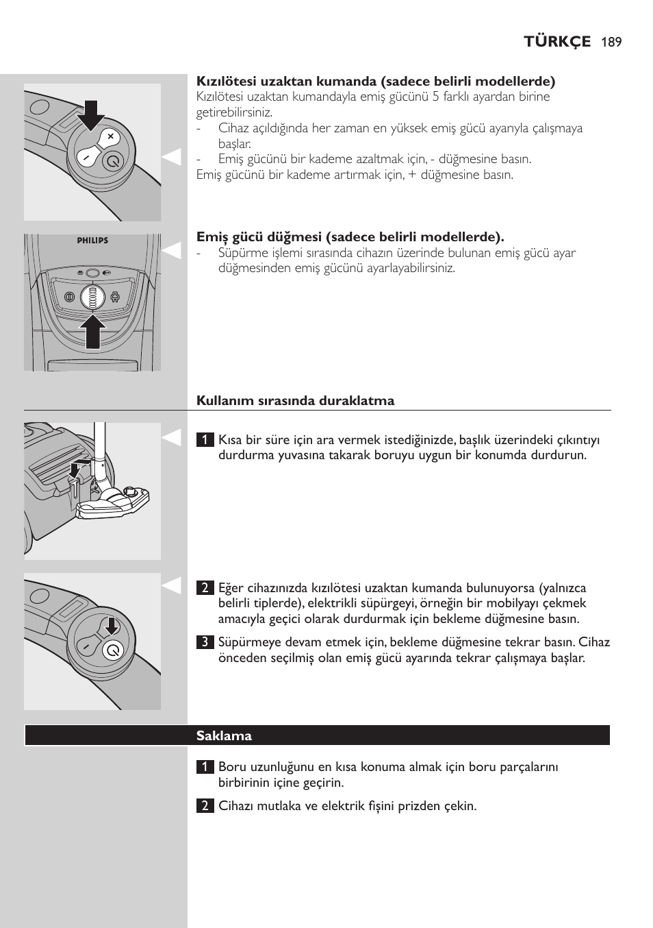 Philips Aspirador con bolsa User Manual | Page 189 / 198