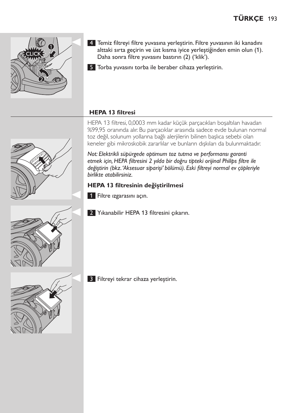 Philips Aspirador con bolsa User Manual | Page 193 / 198