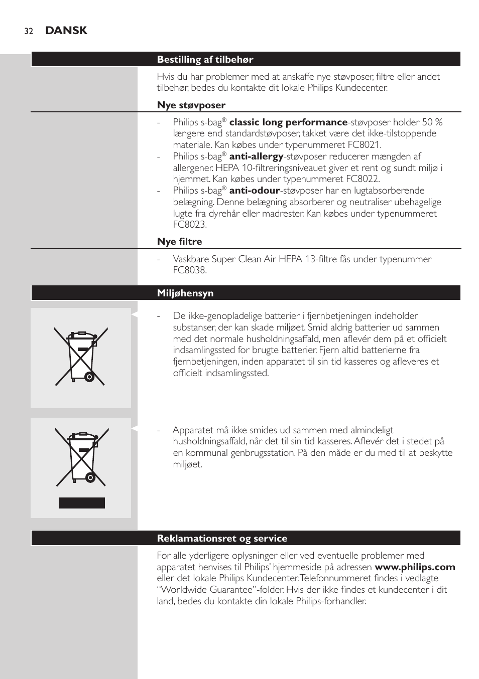 Philips Aspirador con bolsa User Manual | Page 32 / 198