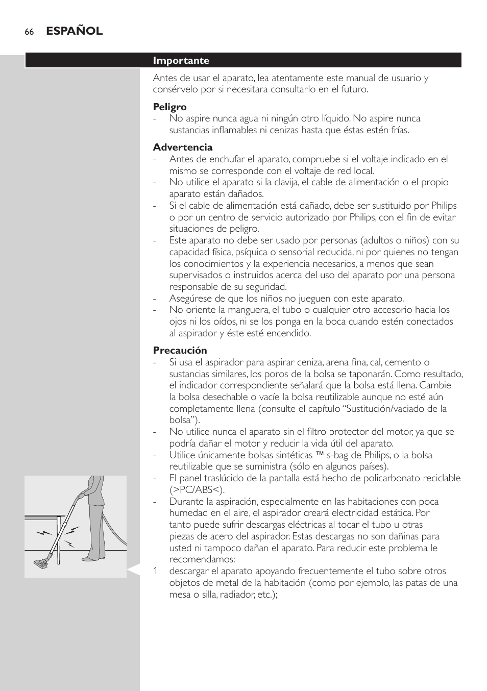 Philips Aspirador con bolsa User Manual | Page 66 / 198