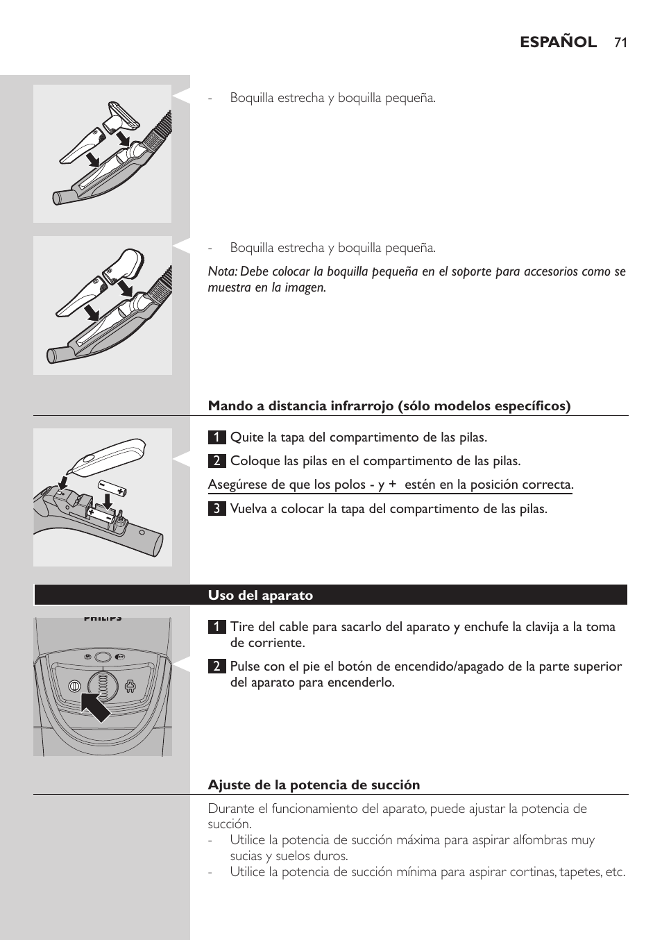 Philips Aspirador con bolsa User Manual | Page 71 / 198