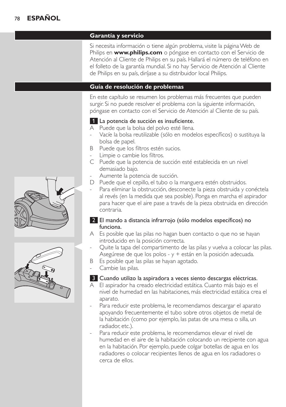 Philips Aspirador con bolsa User Manual | Page 78 / 198