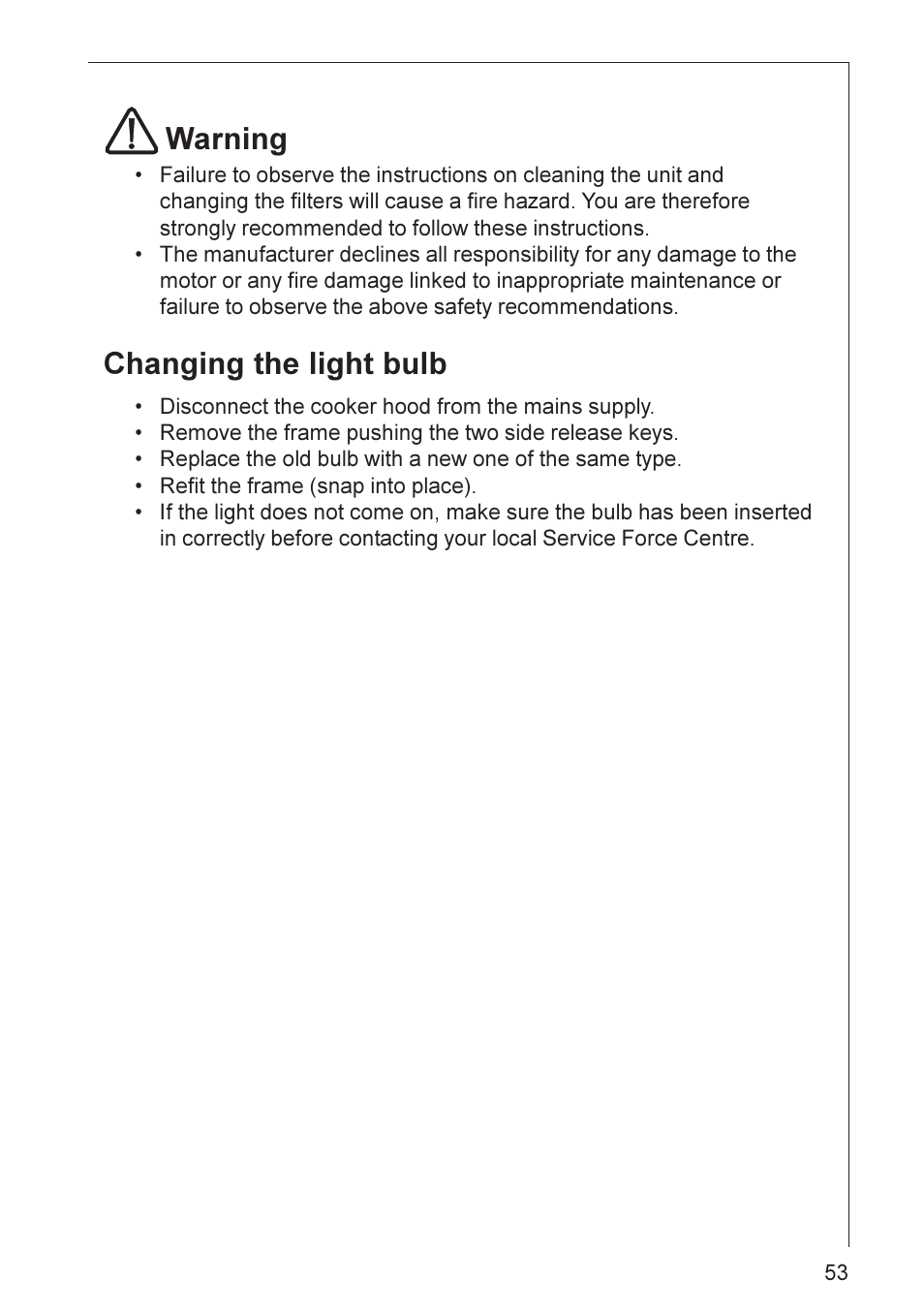 Warning, Changing the light bulb | AEG DL 7275 User Manual | Page 10 / 16