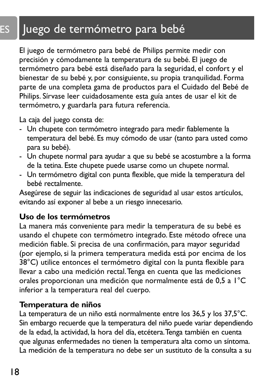 Juego de termómetro para bebé | Philips Kit de termómetros digitales para bebés User Manual | Page 17 / 87