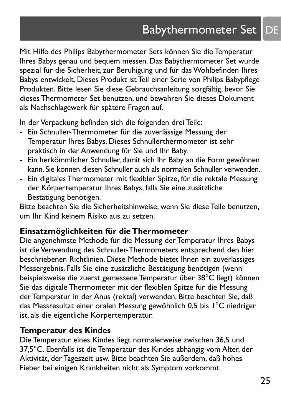 Babythermometer set | Philips Kit de termómetros digitales para bebés User Manual | Page 24 / 87