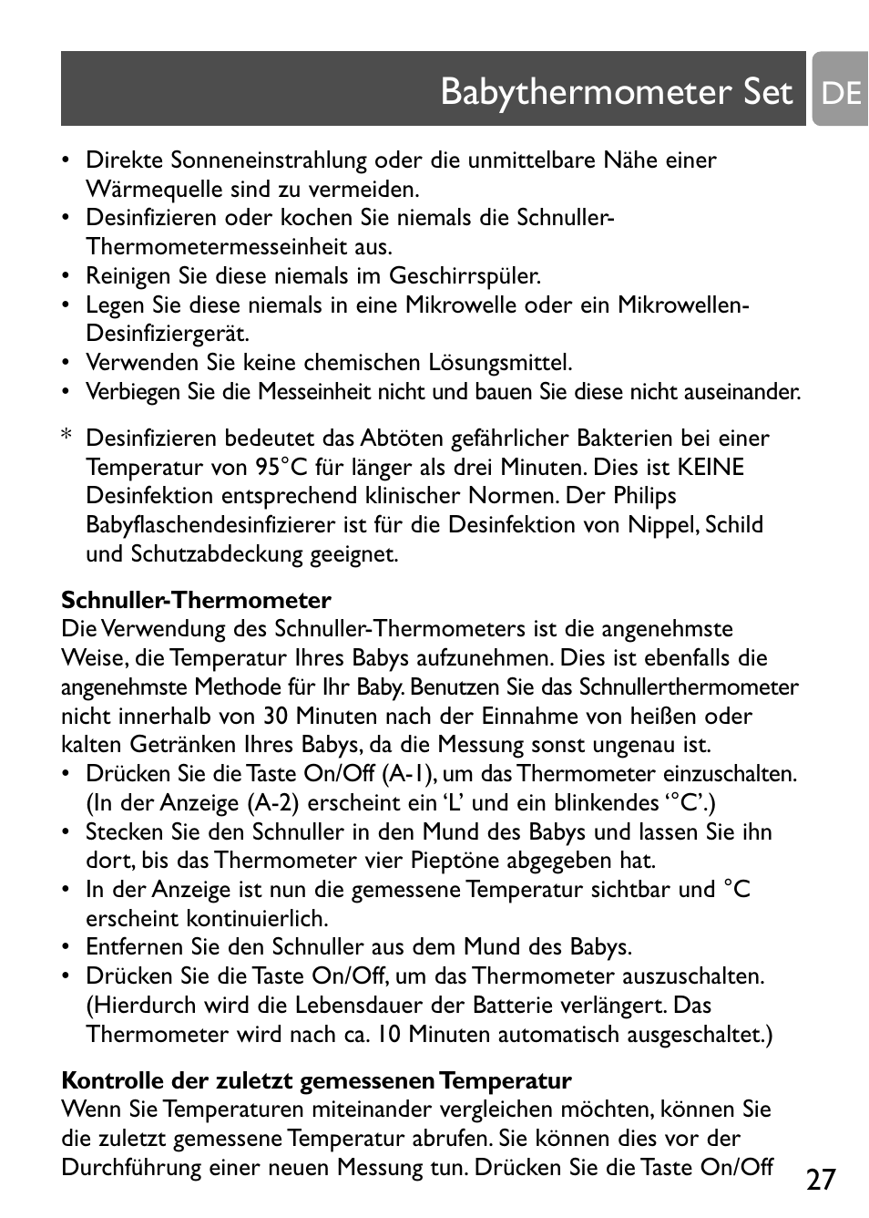 Babythermometer set | Philips Kit de termómetros digitales para bebés User Manual | Page 26 / 87