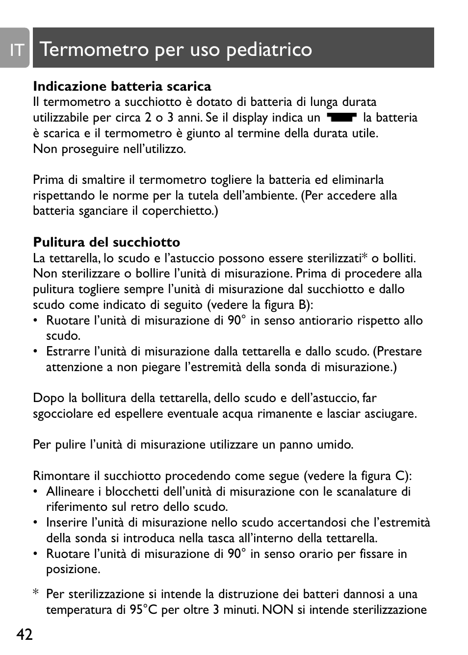 Termometro per uso pediatrico | Philips Kit de termómetros digitales para bebés User Manual | Page 41 / 87