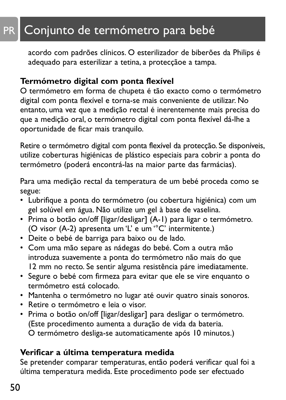 Conjunto de termómetro para bebé | Philips Kit de termómetros digitales para bebés User Manual | Page 49 / 87