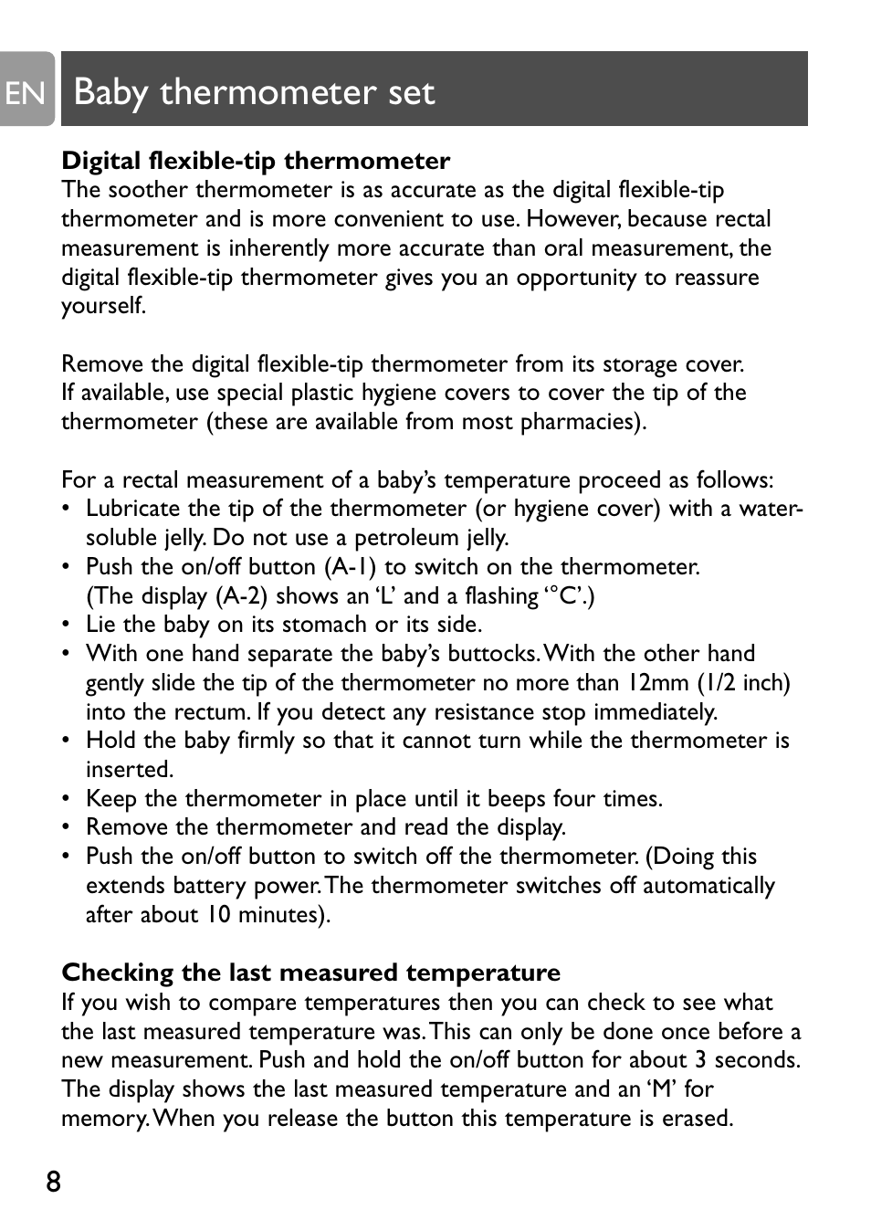 Baby thermometer set | Philips Kit de termómetros digitales para bebés User Manual | Page 7 / 87