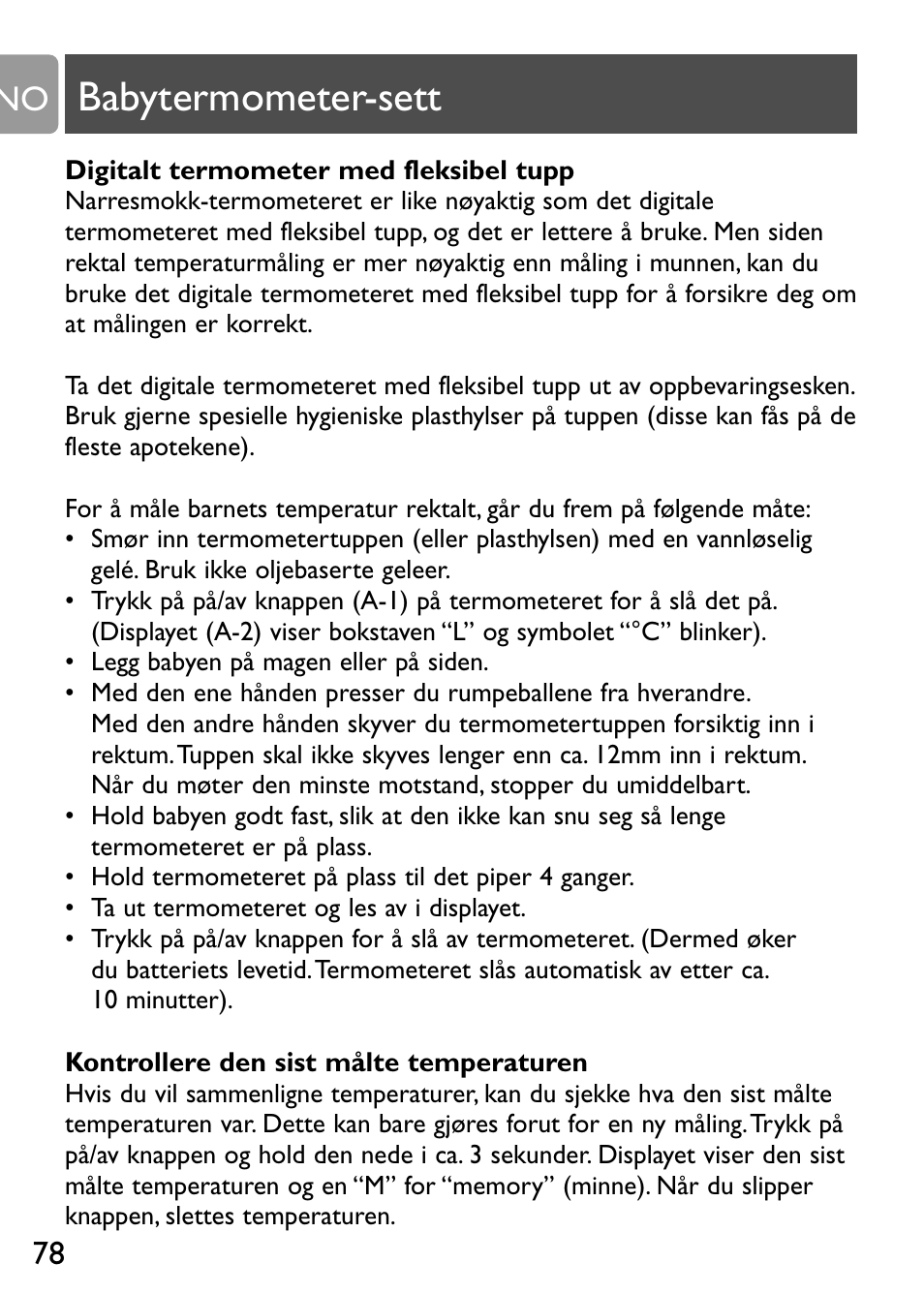 Babytermometer-sett | Philips Kit de termómetros digitales para bebés User Manual | Page 77 / 87