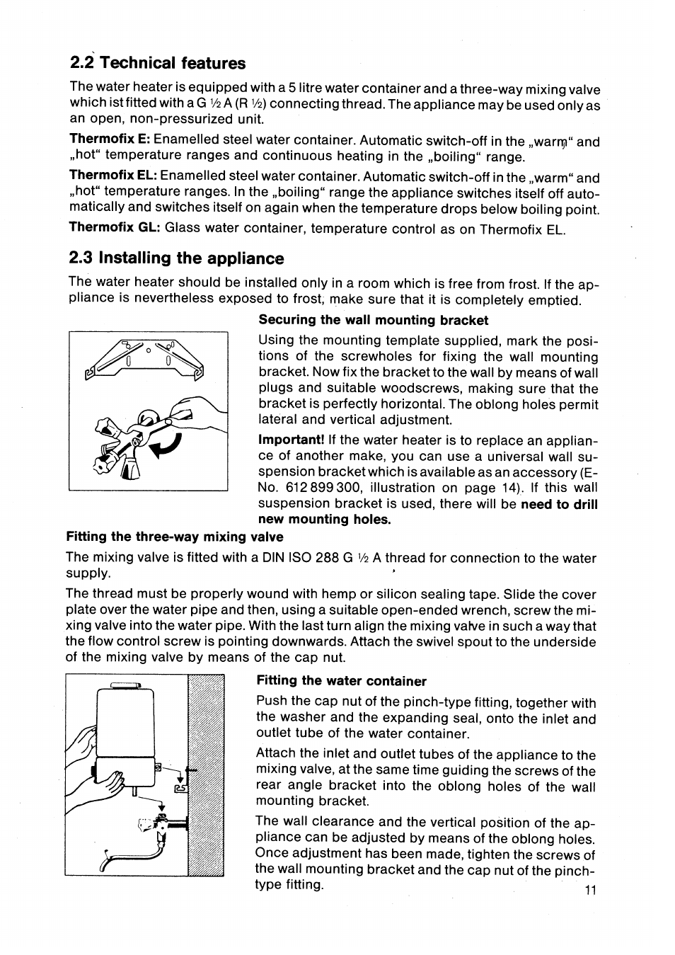 2 technical features, Installing the appliance | AEG EL User Manual | Page 5 / 8