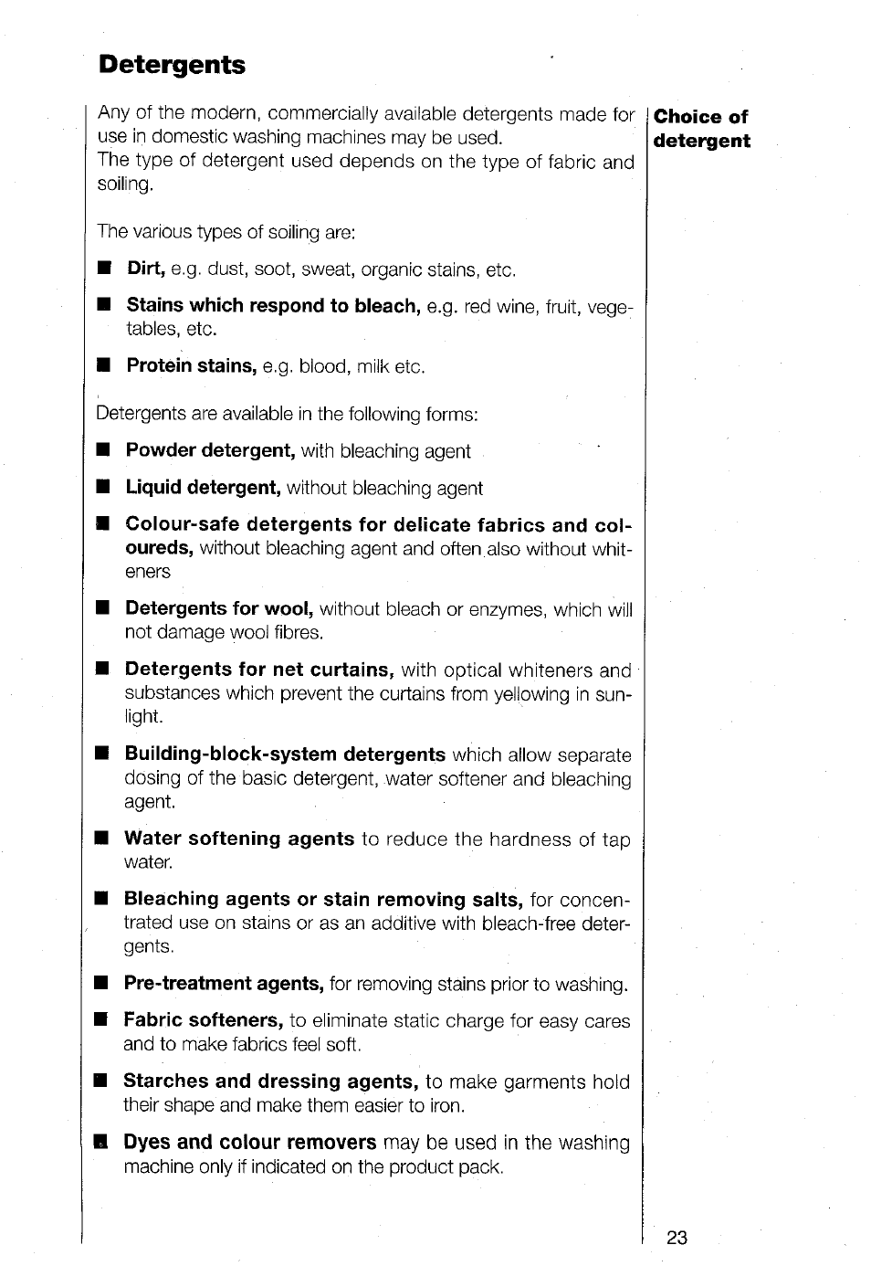 Detergents | AEG TURBO 1480 User Manual | Page 23 / 44