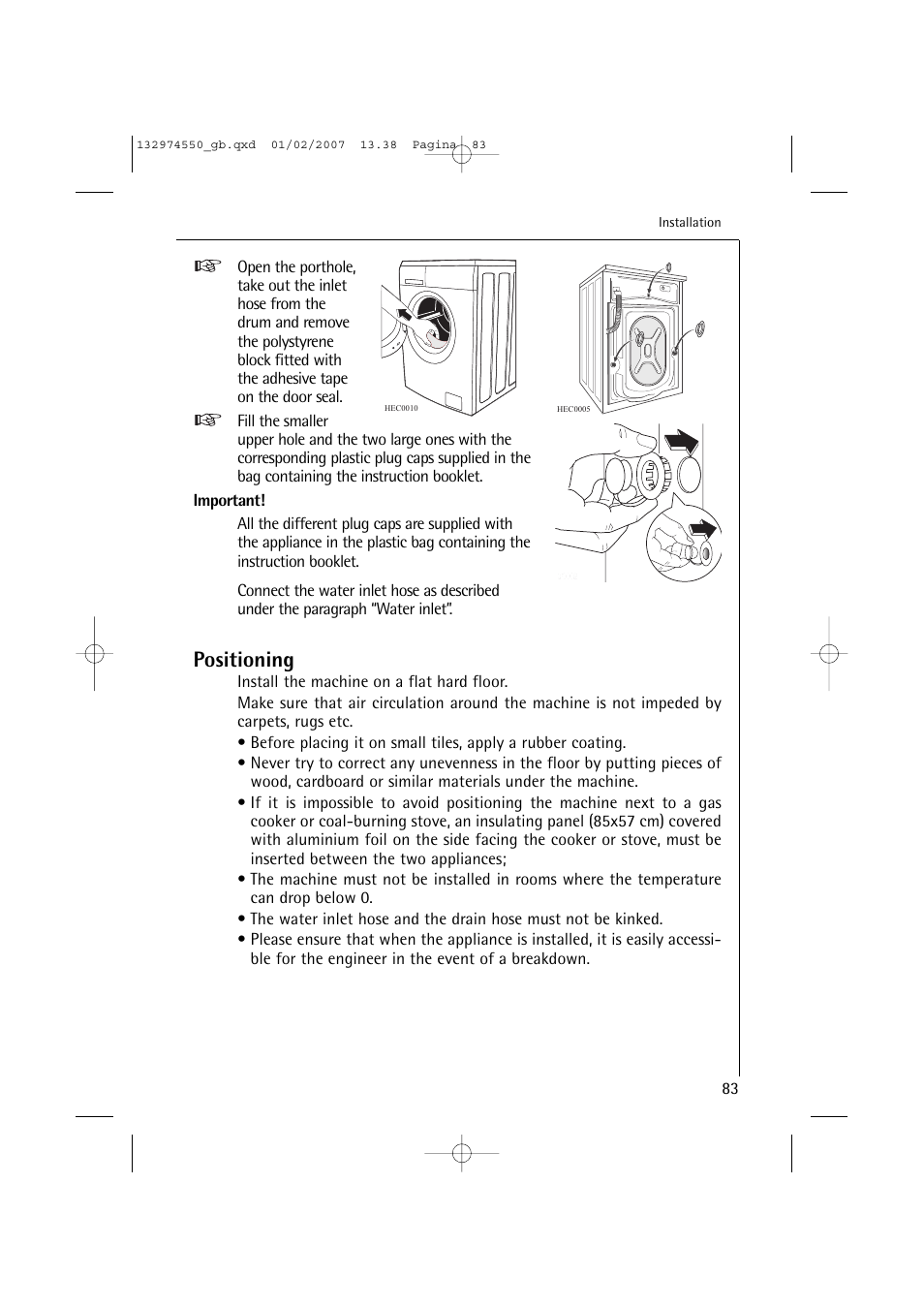 Positioning | AEG LAVAMAT 62895 User Manual | Page 41 / 46