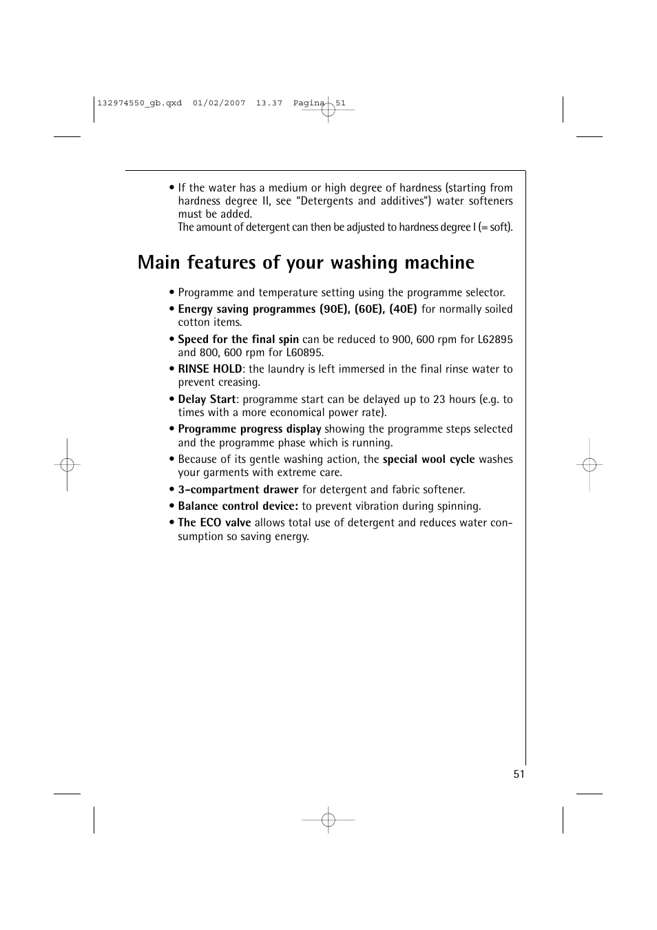 Main features of your washing machine | AEG LAVAMAT 62895 User Manual | Page 9 / 46
