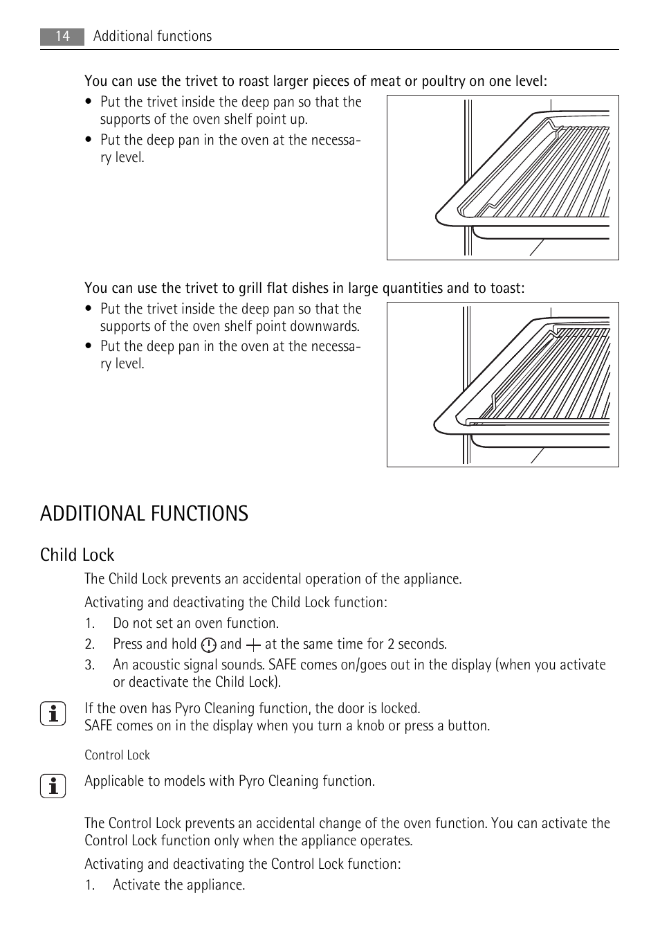 Additional functions, Child lock | AEG BP5003021 User Manual | Page 14 / 36