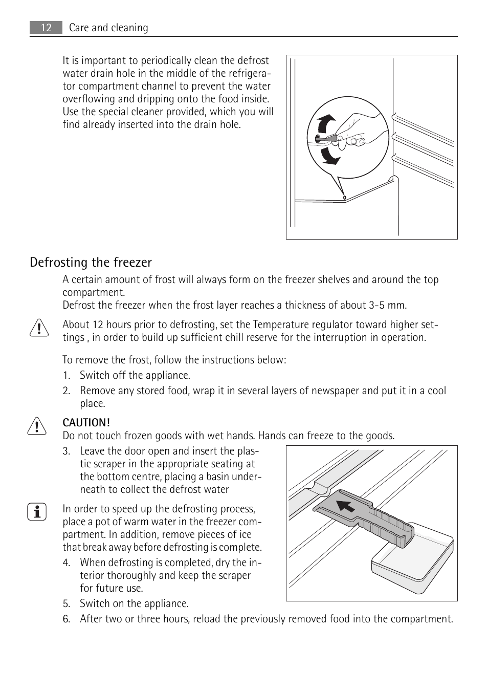 Defrosting the freezer | AEG SCS51400S0 User Manual | Page 12 / 24