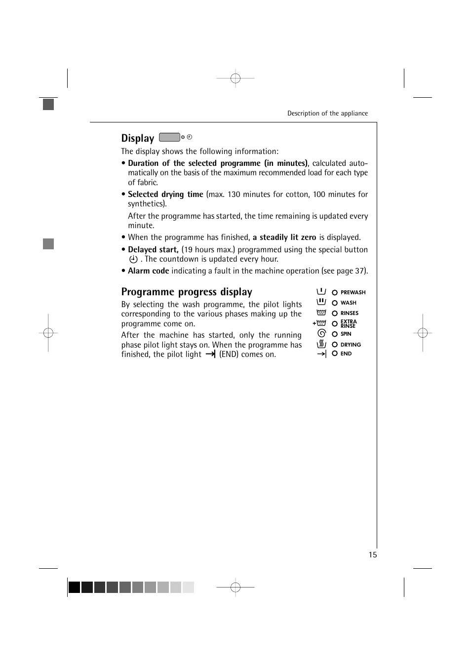 Display, Programme progress display | AEG LAVAMAT 12710 User Manual | Page 15 / 49