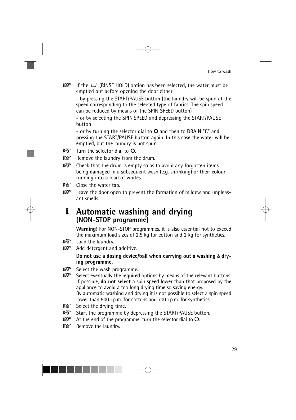 Automatic washing and drying, Non-stop programme) | AEG LAVAMAT 12710 User Manual | Page 29 / 49