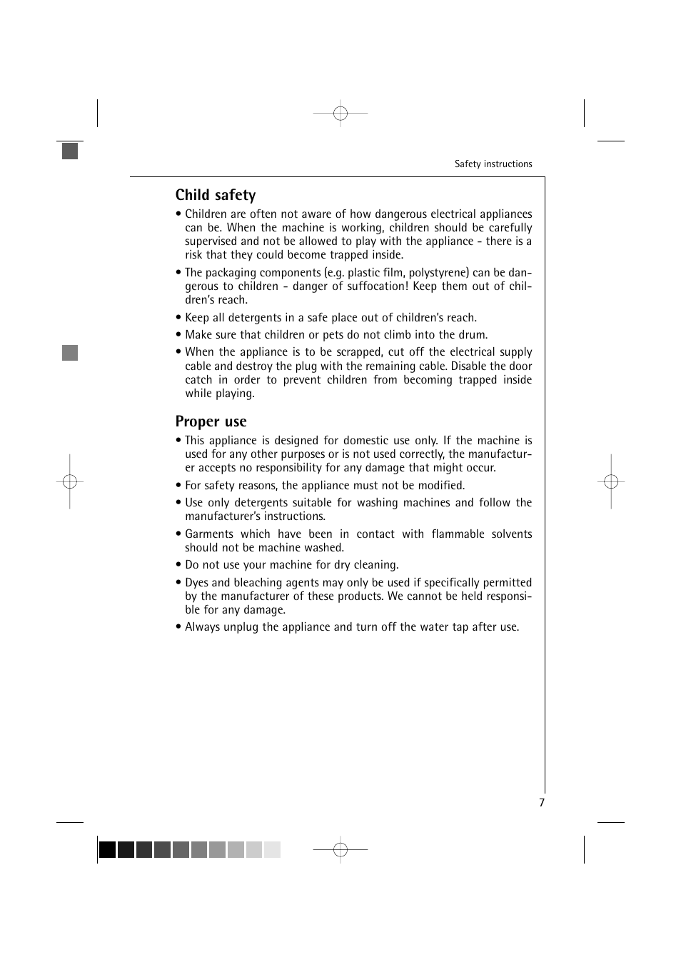 Child safety, Proper use | AEG LAVAMAT 12710 User Manual | Page 7 / 49