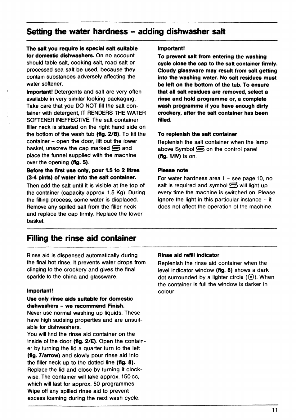 Filling the rinse aid container | AEG OKO Favorit 645 User Manual | Page 11 / 24