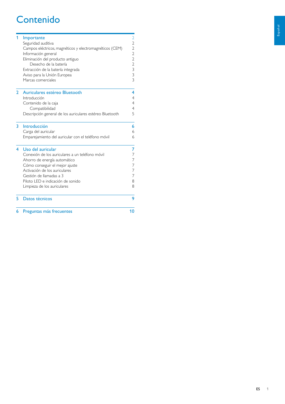 Philips Auriculares estéreo Bluetooth User Manual | Page 2 / 13