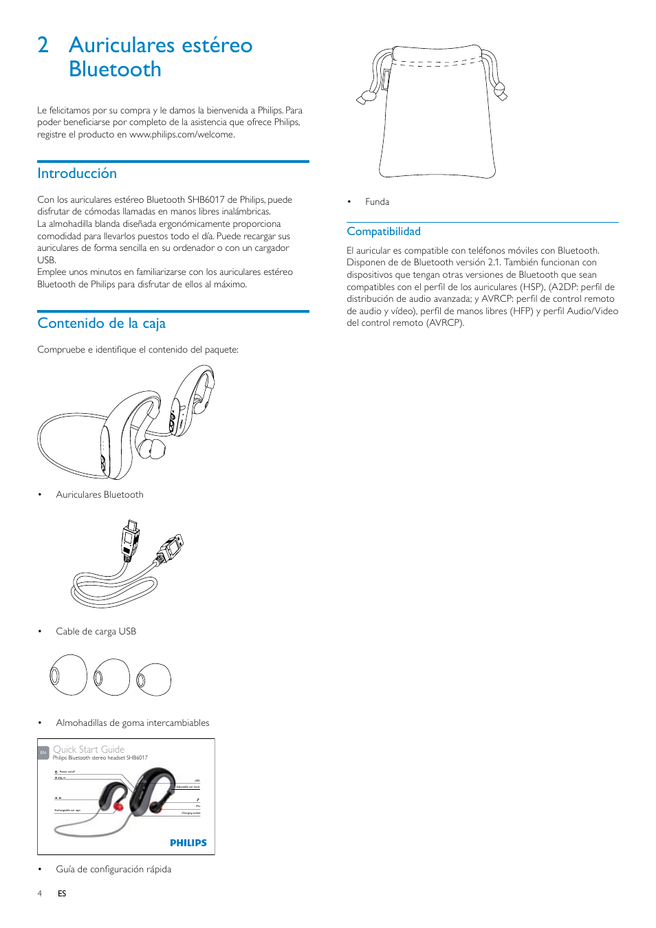 Philips Auriculares estéreo Bluetooth User Manual | Page 5 / 13