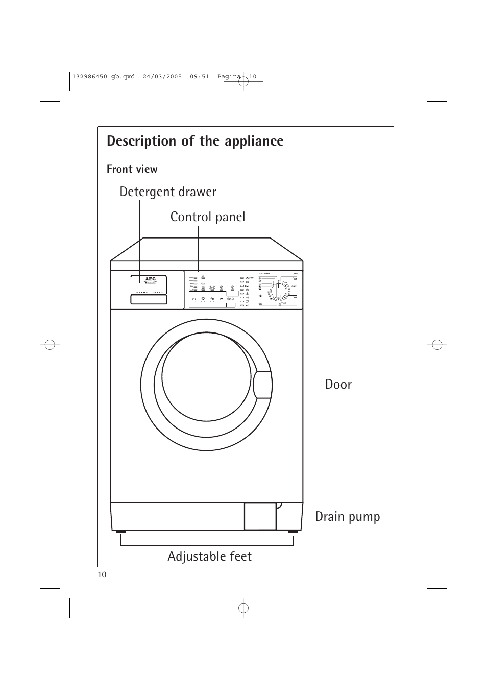Description of the appliance, Front view | AEG LAVAMAT TURBO 14820 User Manual | Page 10 / 50