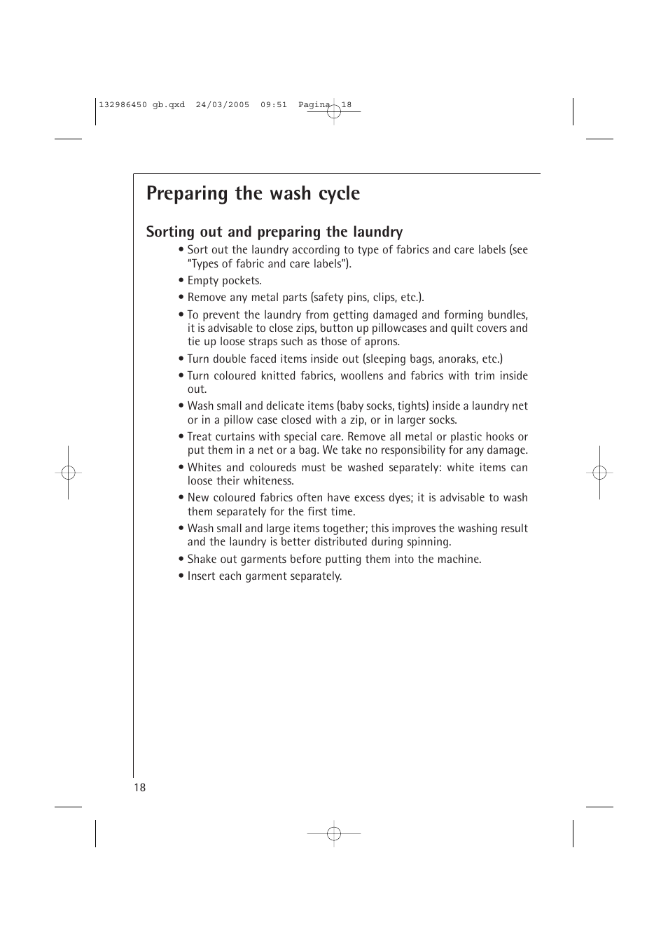 Preparing the wash cycle, Sorting out and preparing the laundry | AEG LAVAMAT TURBO 14820 User Manual | Page 18 / 50