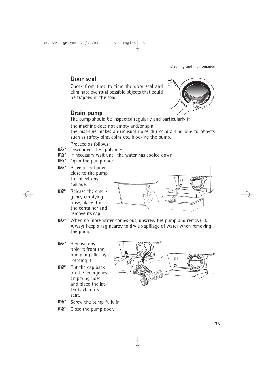 Door seal, Drain pump | AEG LAVAMAT TURBO 14820 User Manual | Page 35 / 50