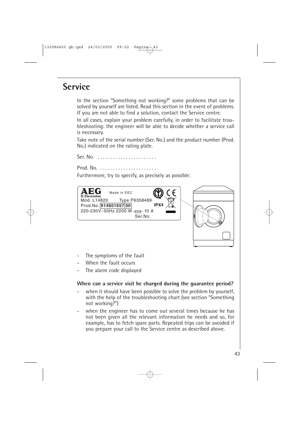 Service | AEG LAVAMAT TURBO 14820 User Manual | Page 43 / 50