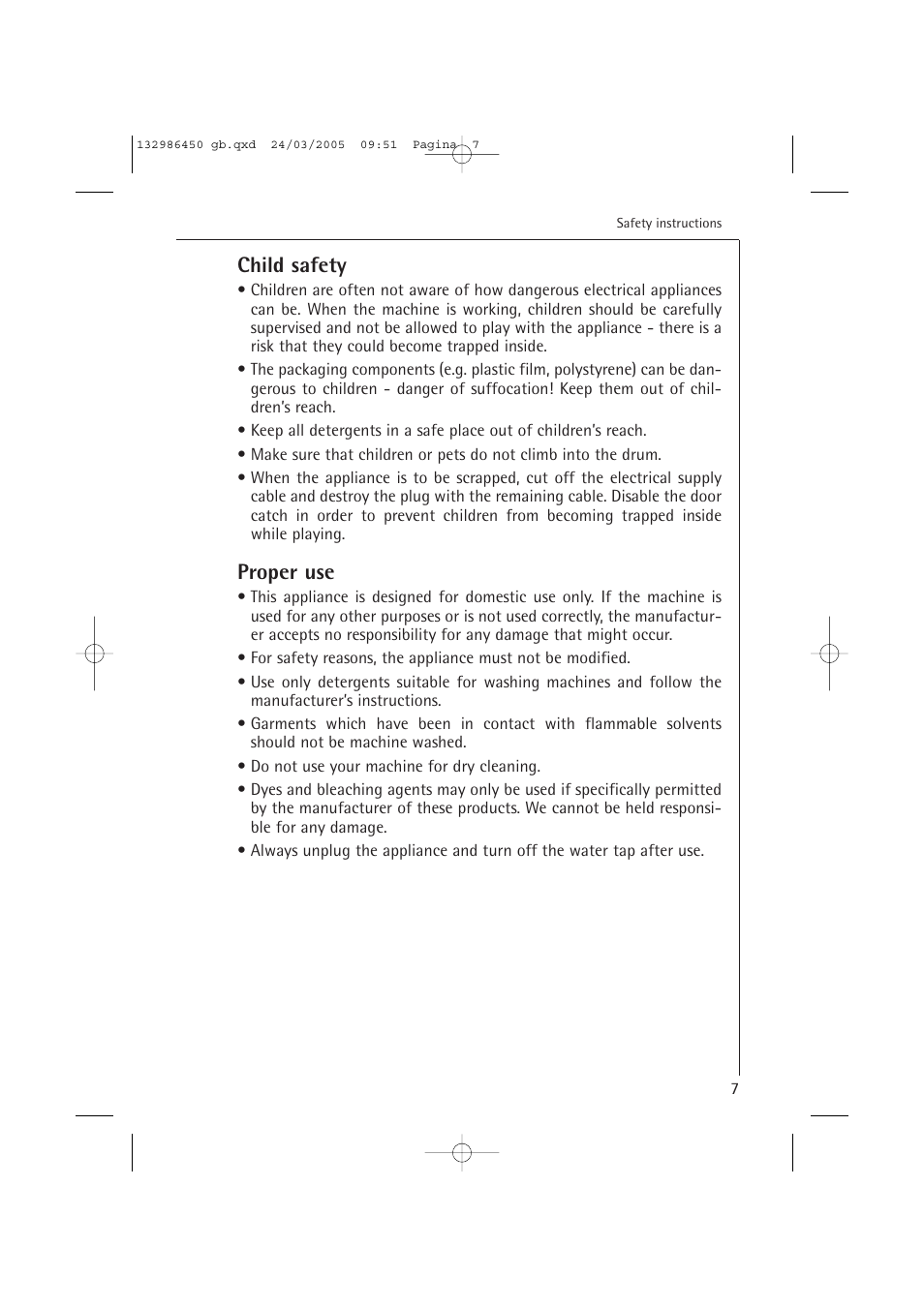 Child safety, Proper use | AEG LAVAMAT TURBO 14820 User Manual | Page 7 / 50