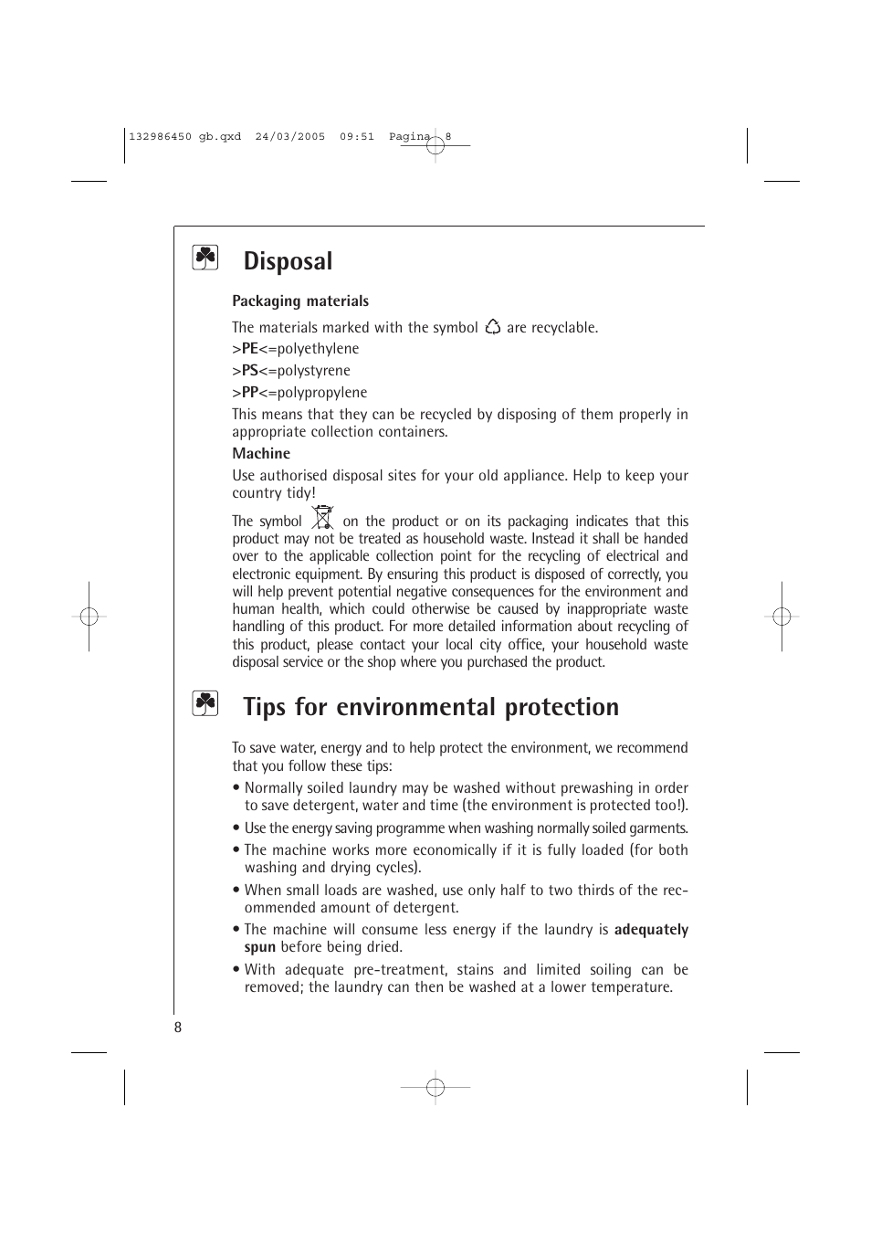Disposal, Tips for environmental protection | AEG LAVAMAT TURBO 14820 User Manual | Page 8 / 50