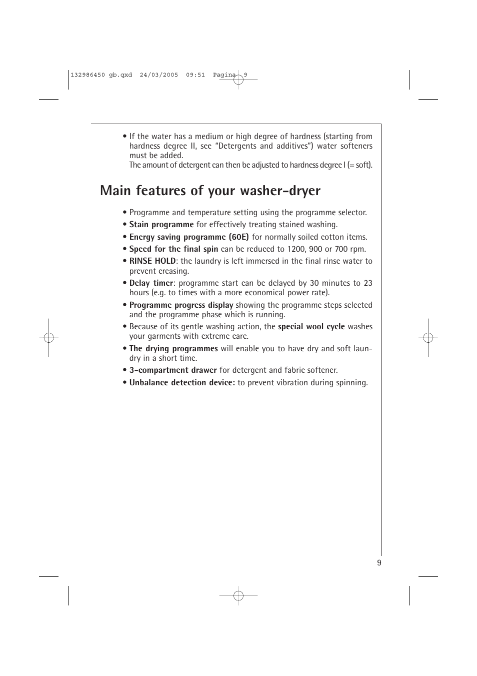 Main features of your washer-dryer | AEG LAVAMAT TURBO 14820 User Manual | Page 9 / 50