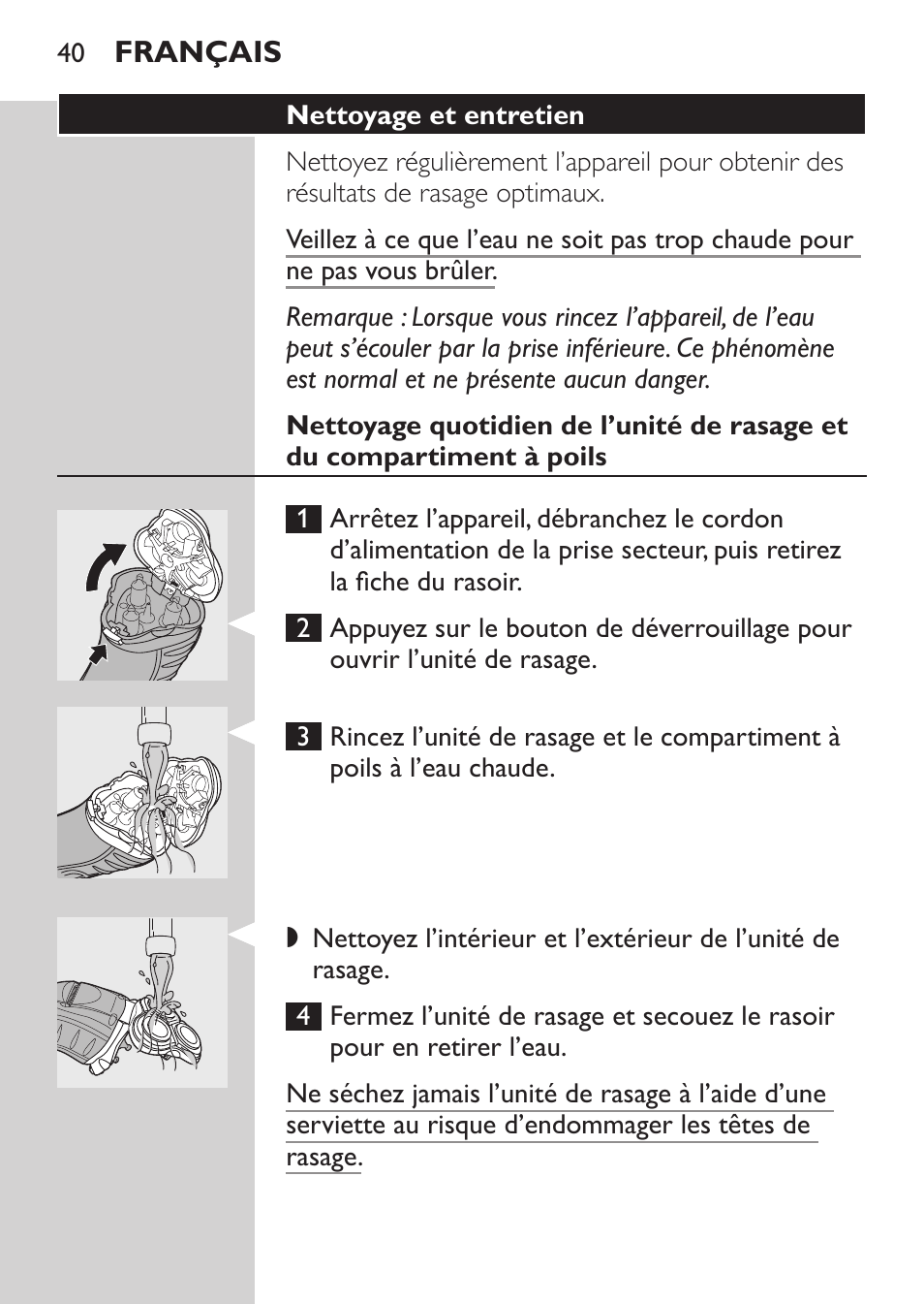 Nettoyage et entretien | Philips Afeitadora eléctrica User Manual | Page 38 / 88