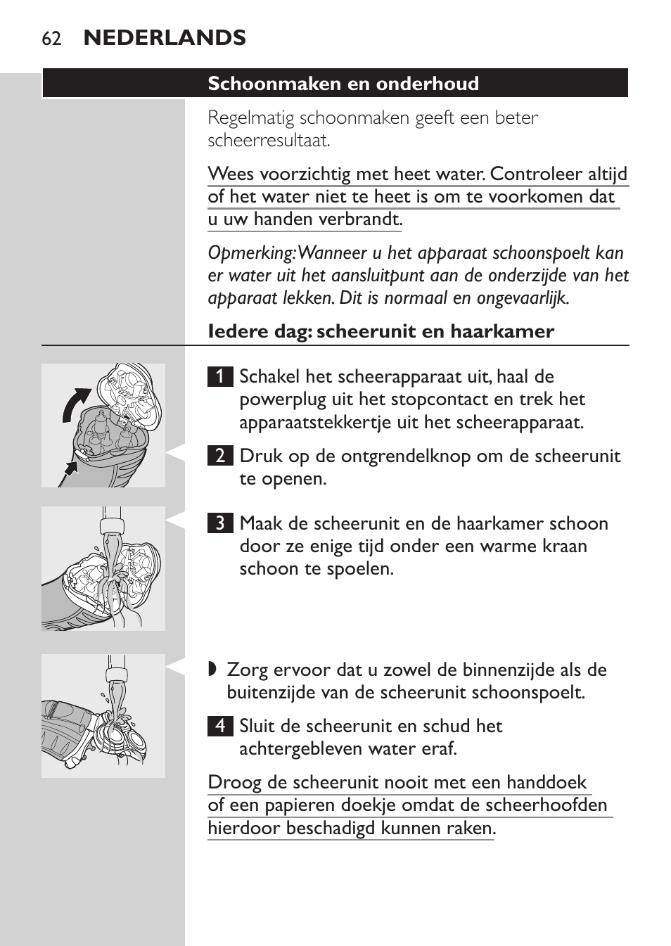 Iedere dag: scheerunit en haarkamer | Philips Afeitadora eléctrica User Manual | Page 60 / 88