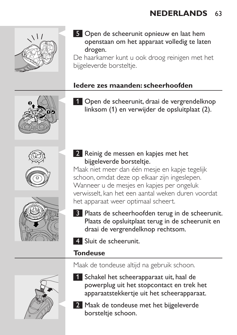 Iedere zes maanden: scheerhoofden, Tondeuse | Philips Afeitadora eléctrica User Manual | Page 61 / 88