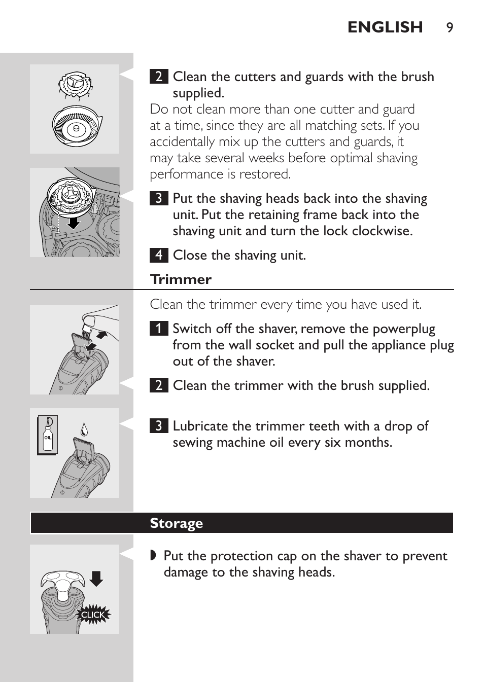 Trimmer, Storage | Philips Afeitadora eléctrica User Manual | Page 7 / 88