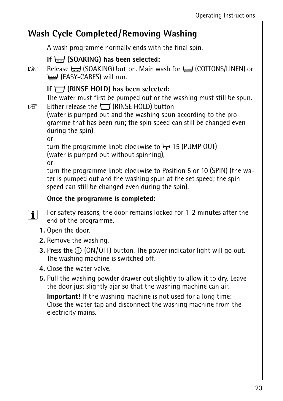 Wash cycle completed/removing washing | AEG LAVAMAT W 730 User Manual | Page 23 / 52