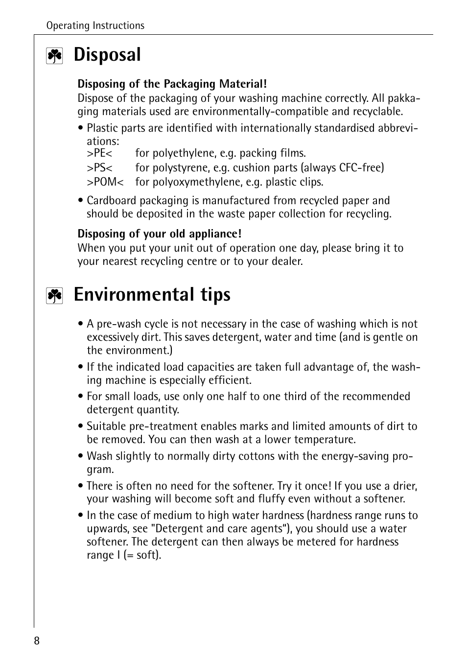 Disposal, Environmental tips | AEG LAVAMAT W 730 User Manual | Page 8 / 52