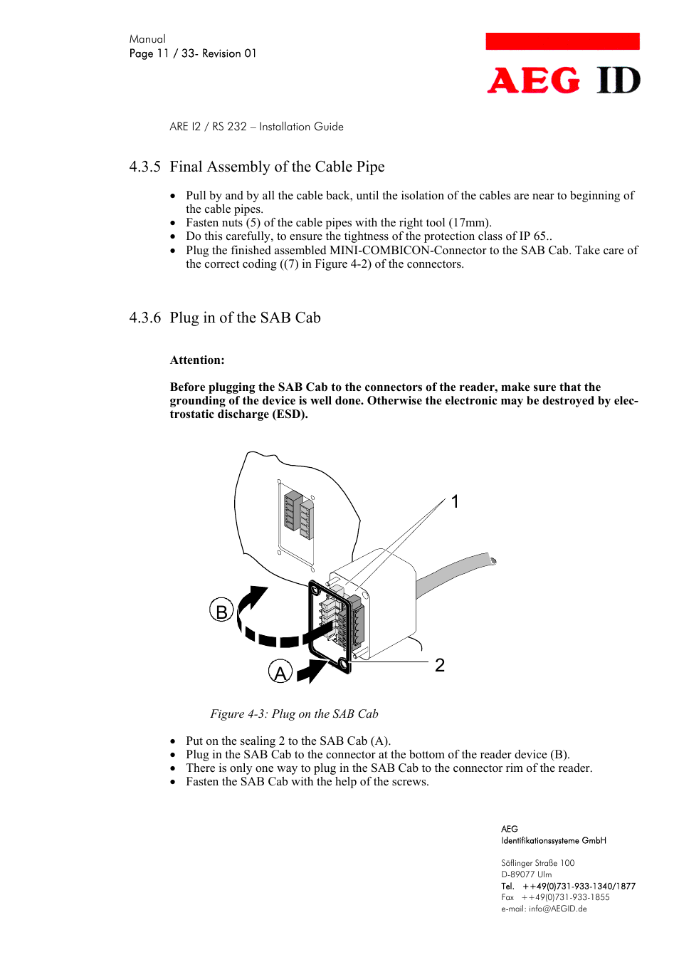 12 a b, 5 final assembly of the cable pipe, 6 plug in of the sab cab | AEG COMPACT READER ARE I2 User Manual | Page 11 / 33