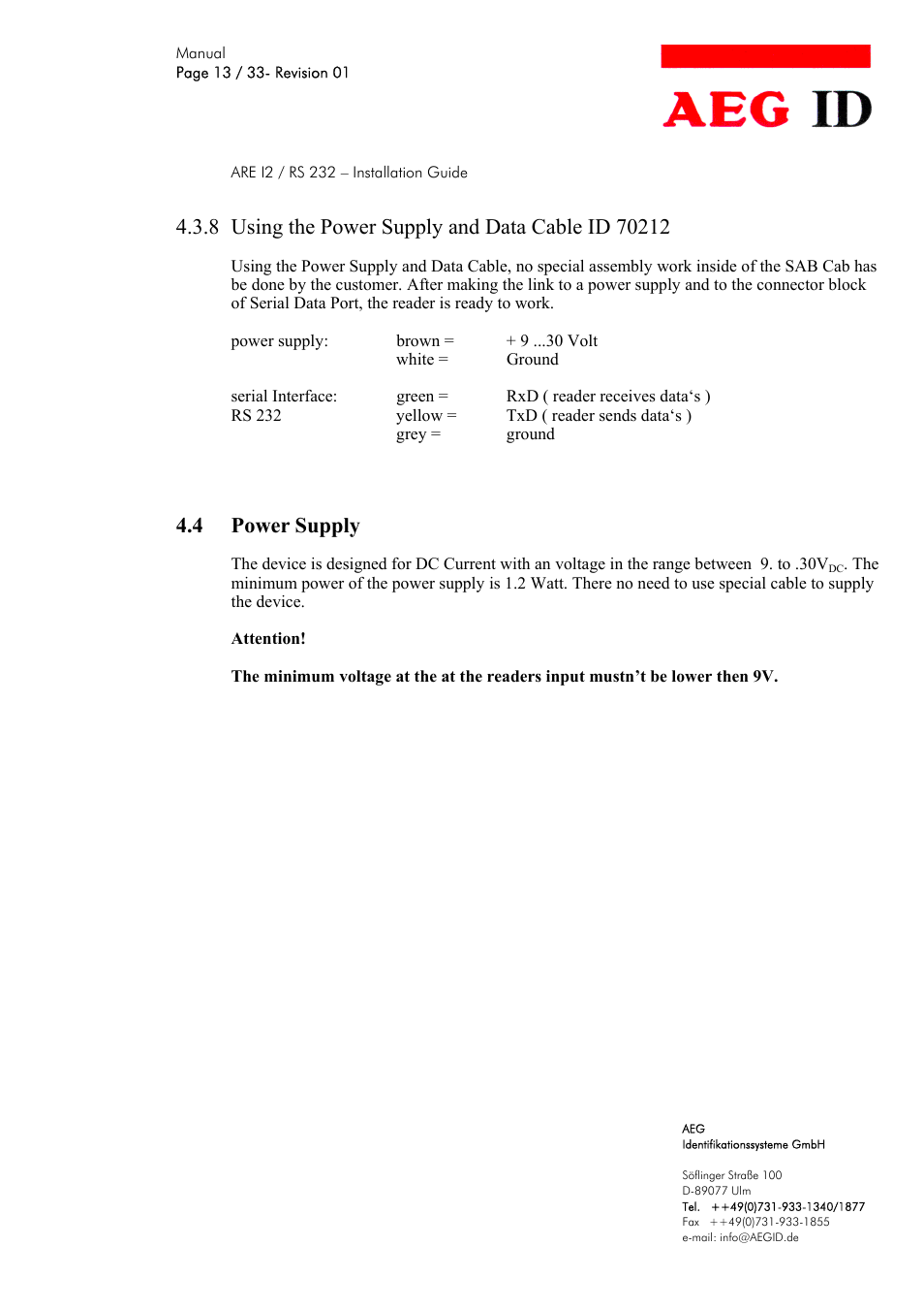 4 power supply | AEG COMPACT READER ARE I2 User Manual | Page 13 / 33