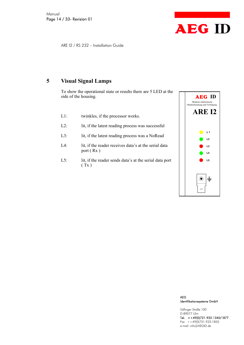 Are i2, 5visual signal lamps | AEG COMPACT READER ARE I2 User Manual | Page 14 / 33
