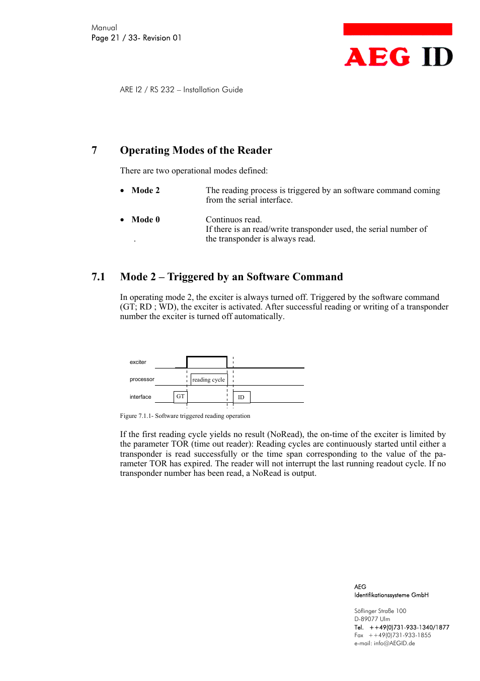 7operating modes of the reader, 1 mode 2 – triggered by an software command | AEG COMPACT READER ARE I2 User Manual | Page 21 / 33