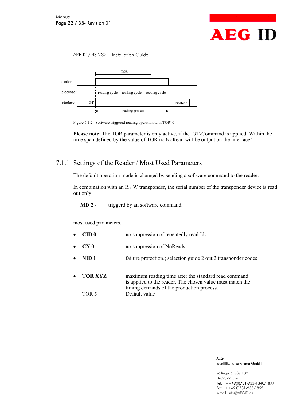 1 settings of the reader / most used parameters | AEG COMPACT READER ARE I2 User Manual | Page 22 / 33