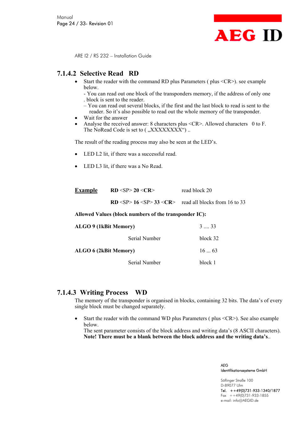 2 selective read rd, 3 writing process wd | AEG COMPACT READER ARE I2 User Manual | Page 24 / 33