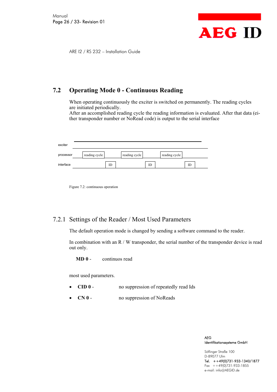 2 operating mode 0 - continuous reading, 1 settings of the reader / most used parameters | AEG COMPACT READER ARE I2 User Manual | Page 26 / 33