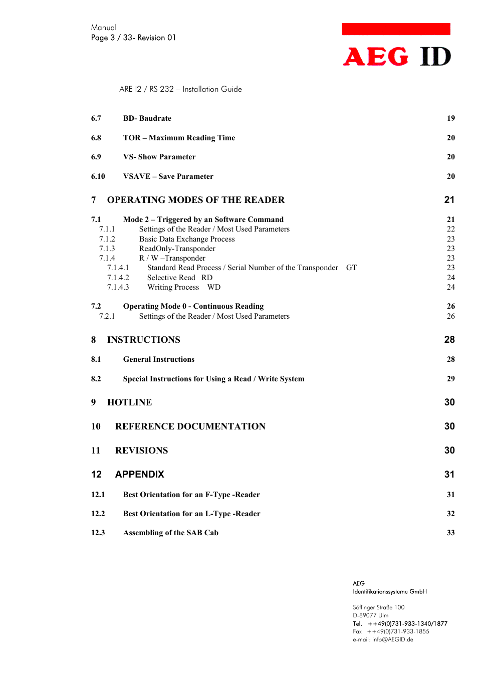 AEG COMPACT READER ARE I2 User Manual | Page 3 / 33