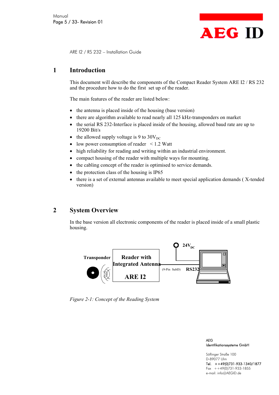 1introduction, 2system overview, Are i2 | AEG COMPACT READER ARE I2 User Manual | Page 5 / 33