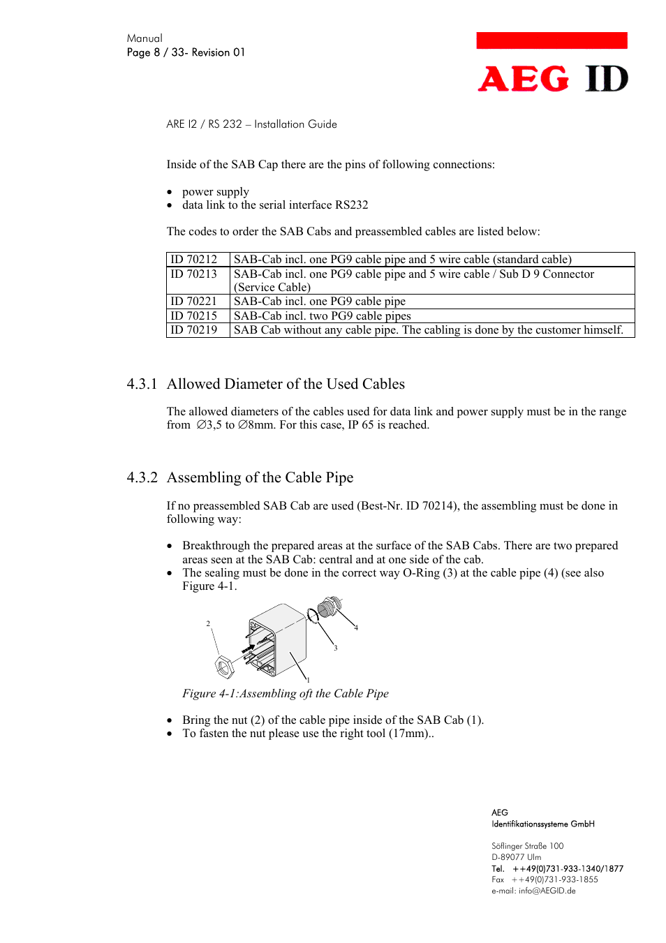1 allowed diameter of the used cables, 2 assembling of the cable pipe | AEG COMPACT READER ARE I2 User Manual | Page 8 / 33