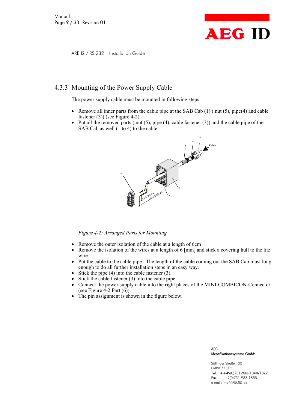 3 mounting of the power supply cable | AEG COMPACT READER ARE I2 User Manual | Page 9 / 33